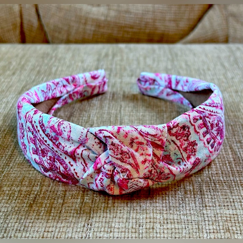 NWOT Aqua & Pink Paisley Print Top Knot Headband
